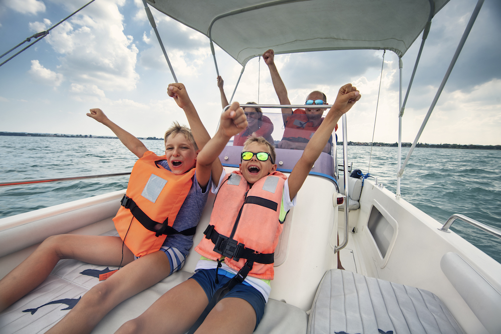 family on a boat