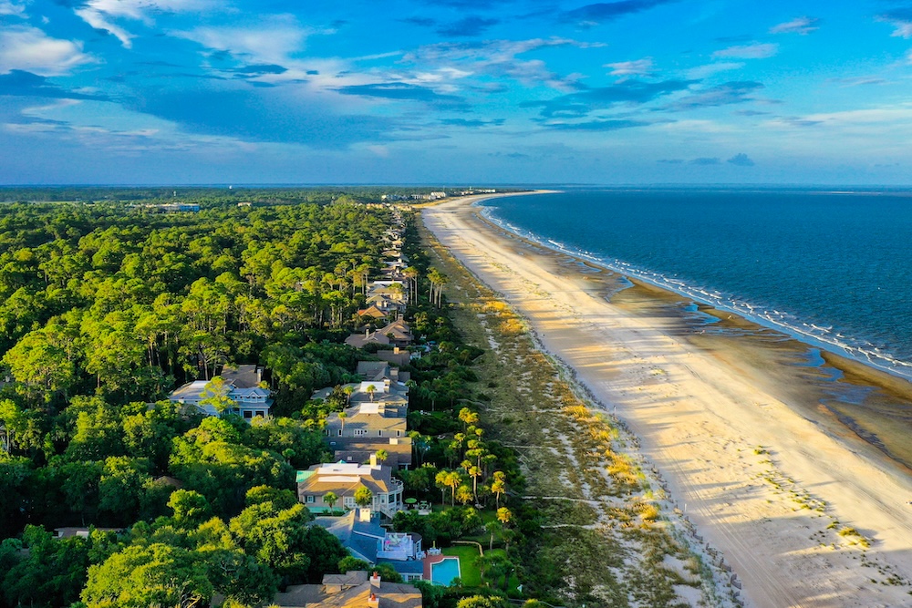 Aerial view of the beach in Hilton Head